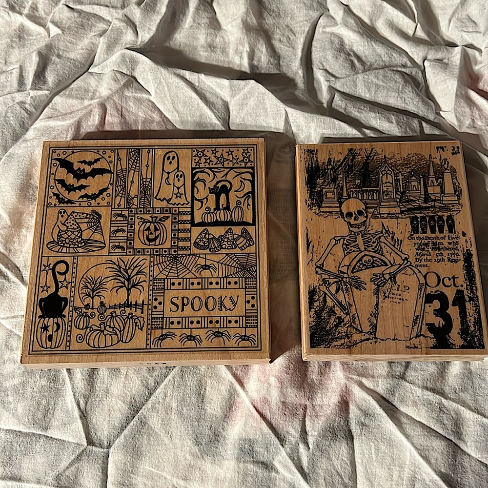 Halloween themed wooden rubber stamps